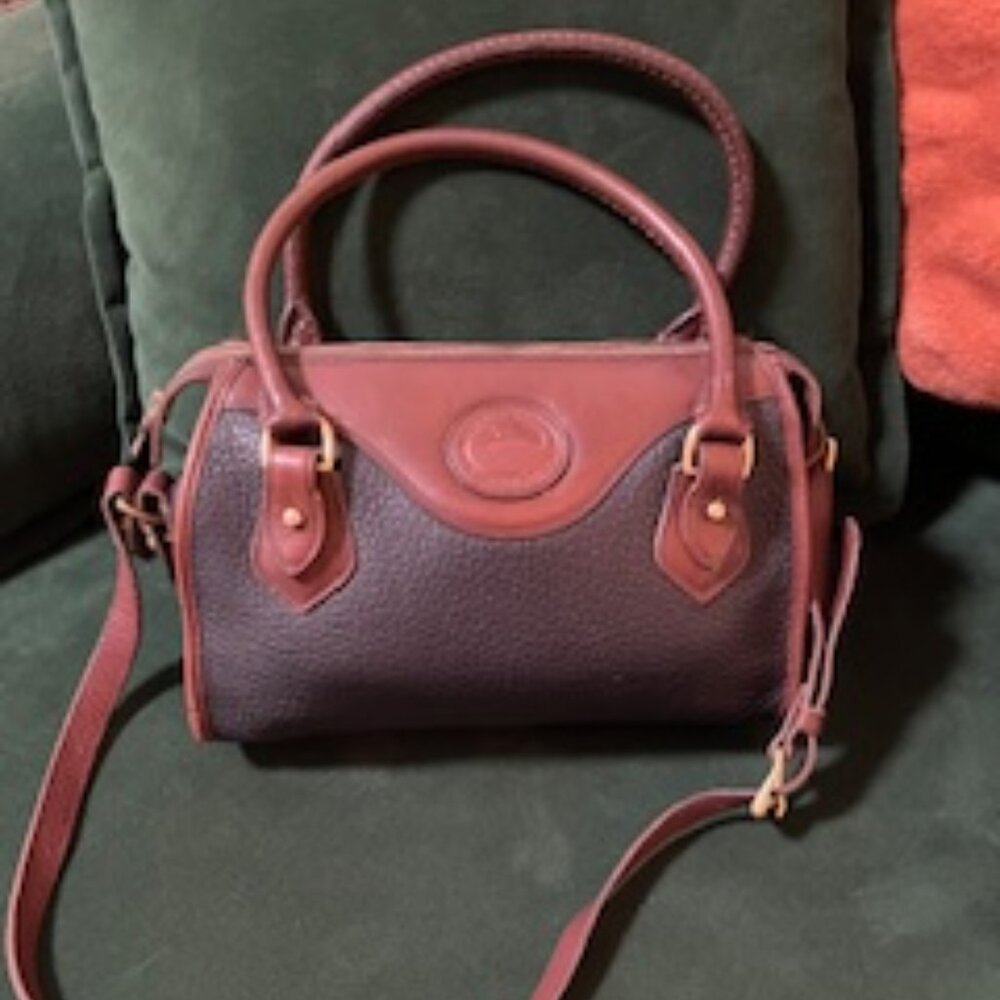 Vintage Dooney & Bourke Pebble Leather Satchel- black & Brown {1990s Original)